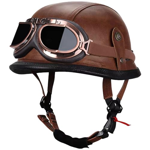 BDBLFLTZ Motorrad-Halbschalenhelm DOT/ECE-geprüft Kappe Halbschalenhelm+Brille Retro Open-Face Helm mit Verstellbarer Schnellverschlussschnalle, für Cruiser Scooter Touring J,XXL(61-62cm) von BDBLFLTZ