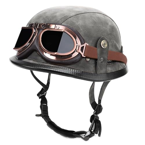 BDBLFLTZ Motorrad-Halbschalenhelm DOT/ECE-geprüft Kappe Halbschalenhelm+Brille Retro Open-Face Helm mit Verstellbarer Schnellverschlussschnalle, für Cruiser Scooter Touring K,M(56-57cm) von BDBLFLTZ