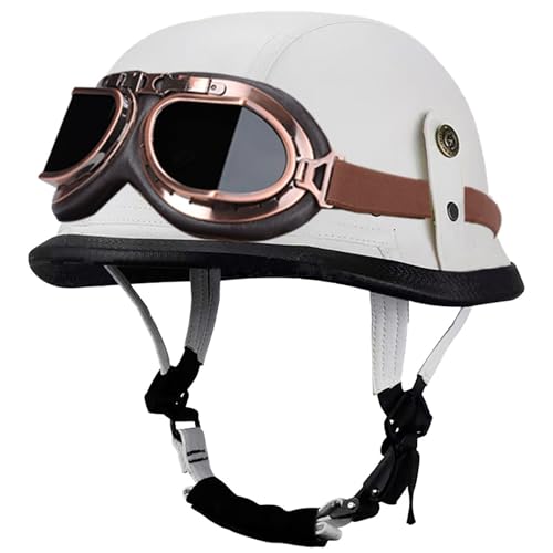 BDBLFLTZ Motorrad-Halbschalenhelm DOT/ECE-geprüft Kappe Halbschalenhelm+Brille Retro Open-Face Helm mit Verstellbarer Schnellverschlussschnalle, für Cruiser Scooter Touring M,XXL(61-62cm) von BDBLFLTZ
