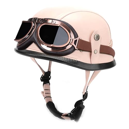 BDBLFLTZ Motorrad-Halbschalenhelm DOT/ECE-geprüft Kappe Halbschalenhelm+Brille Retro Open-Face Helm mit Verstellbarer Schnellverschlussschnalle, für Cruiser Scooter Touring O,XL(60-61cm) von BDBLFLTZ