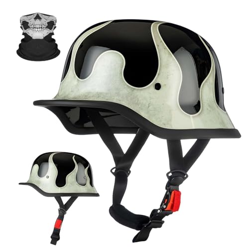 BDBLFLTZ Vintage-Motorrad-Halbhelm, ECE/DOT-zugelassener Retro-Jethelm für Erwachsene, Männer und Frauen, mit Verstellbarer Schnellverschlussschnalle für Fahrrad-Scooter B,XXL(63~64cm) von BDBLFLTZ