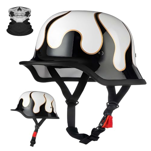 BDBLFLTZ Vintage-Motorrad-Halbhelm, ECE/DOT-zugelassener Retro-Jethelm für Erwachsene, Männer und Frauen, mit Verstellbarer Schnellverschlussschnalle für Fahrrad-Scooter F,L(58~60cm) von BDBLFLTZ
