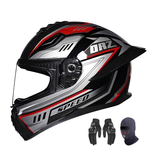 Vollvisierhelm für Motorradfahrer, ECE-geprüfter Vollvisierhelm für Motorradfahrer für Männer, mit Handschuhen und Maske, Rollerhelme für Männer mit beschlagfreiem Doppelvisier I,XXL(61-62cm) von BDBLFLTZ