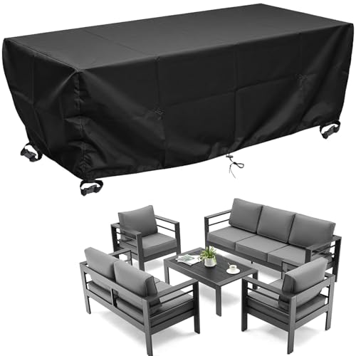 BDBSGBH Abdeckung für Gartenmöbel Schwarz Gartenmöbel Abdeckung Wasserdicht 420D Oxford Gewebe Abdeckhauben für Möbelsets für Loungemöbel Sitzgruppe, Anti-UV Gartentisch Plane 340x320x100cm(LxBxH) von BDBSGBH