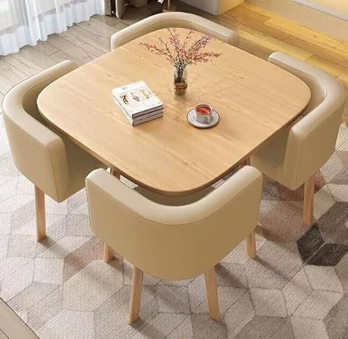 BDCPMT Modernes quadratisches Esstisch-Set Konferenztisch-Set Bürotisch- und Stuhl-Set Pausenraumtisch Empfangstisch- und Stuhl-Kombination Freizeittisch- und Stuhl-Set(Khaki) von BDCPMT