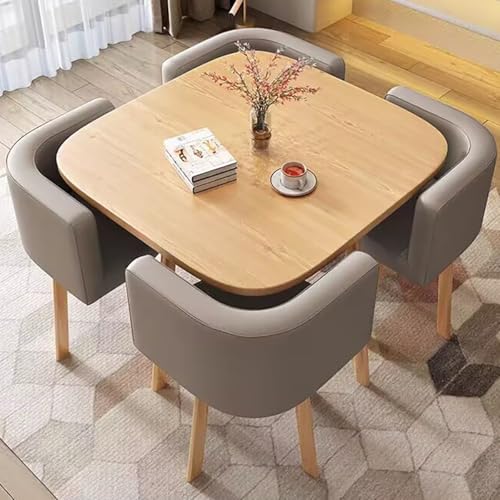 BDCPMT Modernes quadratisches Esstisch-Set Konferenztisch-Set Bürotisch- und Stuhl-Set Pausenraumtisch Empfangstisch- und Stuhl-Kombination Freizeittisch- und Stuhl-Set(Light Gray) von BDCPMT