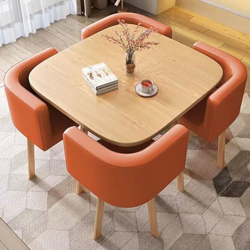 BDCPMT Modernes quadratisches Esstisch-Set Konferenztisch-Set Bürotisch- und Stuhl-Set Pausenraumtisch Empfangstisch- und Stuhl-Kombination Freizeittisch- und Stuhl-Set(Orange) von BDCPMT