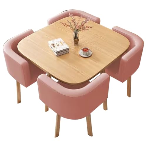 BDCPMT Quadratisches Kaffeebar-Tisch- und Stuhlkombinationsset, Konferenztisch-Set, Bürotisch- und Stuhlset, Küchenfrühstückstisch, Sitz mit weicher Rückenlehne und 4 Stühlen(Pink) von BDCPMT