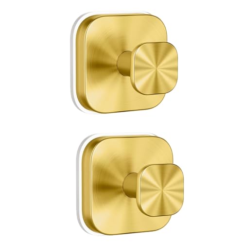 BDCPMT Saugnapfhaken for die Dusche, wiederverwendbare Saugnapfhaken, Handtuchhaken mit Saugnapf aus Edelstahl for Badezimmerwand, Küche, Glasfenster, Fliesen(Gold,2pcs) von BDCPMT