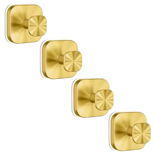 BDCPMT Saugnapfhaken for die Dusche, wiederverwendbare Saugnapfhaken, Handtuchhaken mit Saugnapf aus Edelstahl for Badezimmerwand, Küche, Glasfenster, Fliesen(Gold,4pcs) von BDCPMT