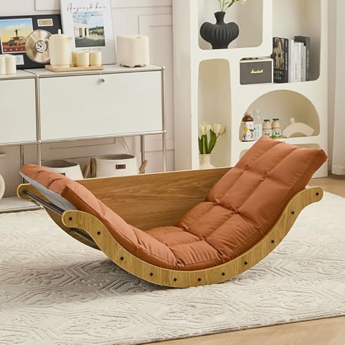 BDCPMT Schaukelstuhl Gleiter Schaukelstuhl mit Kissen Moderner Schaukelsessel aus Holz Mid-Century Indoor-Entspannungssessel Gebogener Schaukelsessel for das Wohnzimmer(Original Wood+orange) von BDCPMT