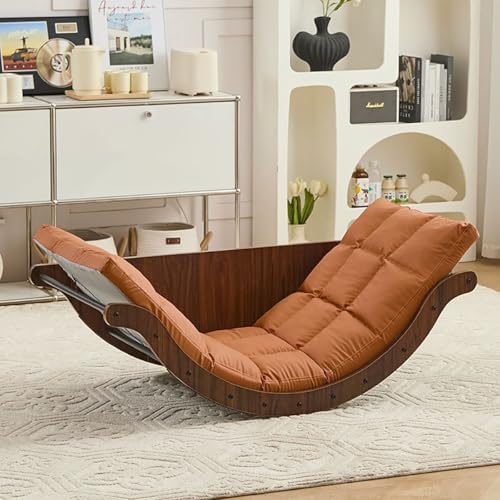BDCPMT Schaukelstuhl Gleiter Schaukelstuhl mit Kissen Moderner Schaukelsessel aus Holz Mid-Century Indoor-Entspannungssessel Gebogener Schaukelsessel for das Wohnzimmer(Walnut+orange) von BDCPMT