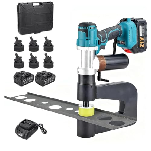 Elektrischer hydraulischer Locher, elektrischer Locher, mit 2 wiederaufladbaren Batterien und 6 Formensätzen, Ausladung 150 mm, Stanzdurchmesser 16–32 mm Elektrischer hydraulischer Locher, elektrischer Locher, mit 2 wiederaufladbaren Batterien und 6 Formensätzen, Ausladung 150 mm, Stanzdurchmesser 16–32 mm von BDCPMT