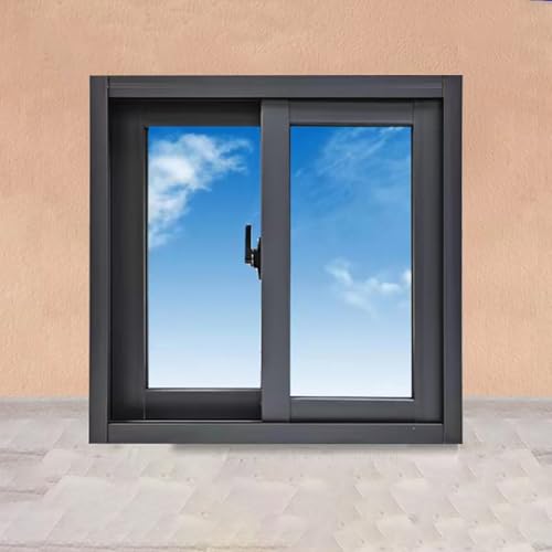 Kellerfenster-Schiebefenster mit Rahmen, Aluminium-Ersatzfenster, Badezimmer-Horizontal-Ersatzfenster for Häuser, for Hühnerstall, Spielhaus, Garage(Black,H60xW60cm) von BDCPMT