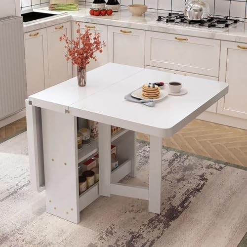 Klappbarer Küchentisch aus massivem Holz mit Klappblatt und Stauraum, vielseitiger, zusammenklappbarer Verlängerungstisch for Abendessen, Küche und Büro, in 3 Formen faltbar, for Wohnzimmer, Küche, Ba Klappbarer Küchentisch aus massivem Holz mit Klappblatt und Stauraum, vielseitiger, zusammenklappbarer Verlängerungstisch for Abendessen, Küche und Büro, in 3 Formen faltbar, for Wohnzimmer, Küche, Ba von BDCPMT