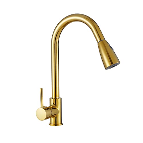 BDDCYWY Küchenarmaturen mit herausziehbarem Sprühkopf, 2 Sprühmodi, 360 Grad drehbarer Wasserhahn, Küchenarmaturen mit Heiß- und Kaltwassermischer, ausziehbarer Einhebelmischer, goldfarben BDDCYWY Küchenarmaturen mit herausziehbarem Sprühkopf, 2 Sprühmodi, 360 Grad drehbarer Wasserhahn, Küchenarmaturen mit Heiß- und Kaltwassermischer, ausziehbarer Einhebelmischer, goldfarben von BDDCYWY