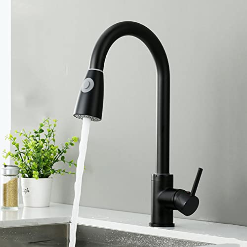 BDDCYWY Küchenarmaturen mit herausziehbarem Sprühkopf, 2 Sprühmodi, 360 Grad drehbarer Wasserhahn, Küchenarmaturen mit Heiß- und Kaltwassermischer, ausziehbarer Einhebelmischer, goldfarben von BDDCYWY