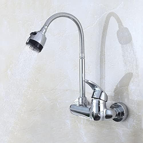 BDDCYWY Wandmontierte Doppelloch-Küchenarmatur, 360 Grad schwenkbar, Spültischarmatur, Warm-Kaltwasser-Mischbatterie, Einhandgriff von BDDCYWY
