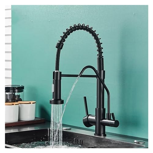 BDDCYWY Wasserhahn, mattschwarz, gereinigte Küchenspüle, Reinigung, 3-Wege-Mischbatterie, Warm- und Kaltmischer, Wasserhahn, Doppelgriff, Trinkwasserkran von BDDCYWY