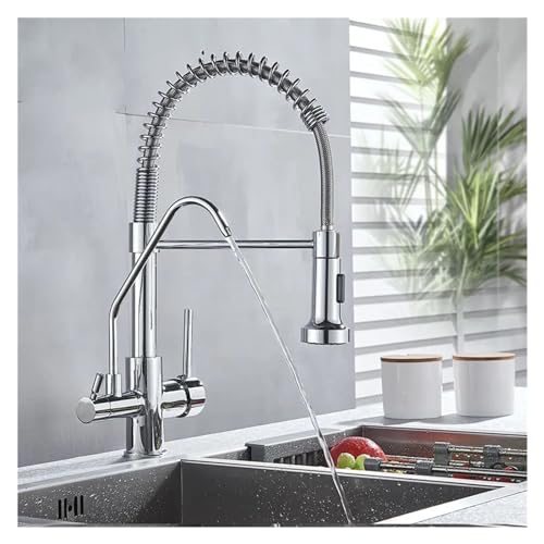 BDDCYWY Wasserhahn, mattschwarz, gereinigte Küchenspüle, Reinigung, 3-Wege-Mischbatterie, Warm- und Kaltmischer, Wasserhahn, Doppelgriff, Trinkwasserkran von BDDCYWY