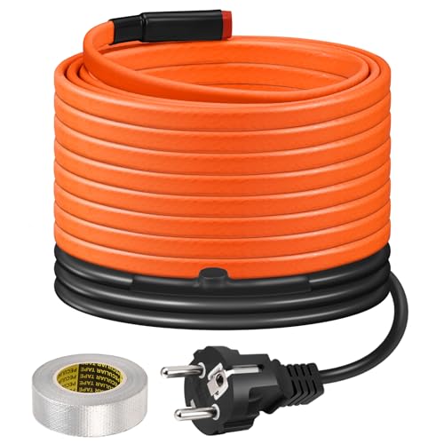 Heizkabel mit Thermostat, BDDFOTO 25 W/m Selbstregulierendes Heizband Frostschutz, Heizdraht IP65 Wasserdicht Zum Schutz von Wasserleitungen, Dachrinnen und Weidetränken, 10 m von BDDFOTO