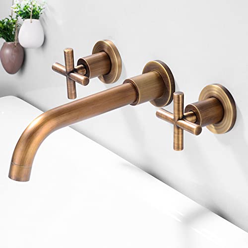 Wasserhahn Wandmontage Messing Zweigriff Wandarmatur Wasserhahn Nostalgie Zweigriff Retro Waschtisch Armatur Für Waschbecken Badinstallationen von BDDIE
