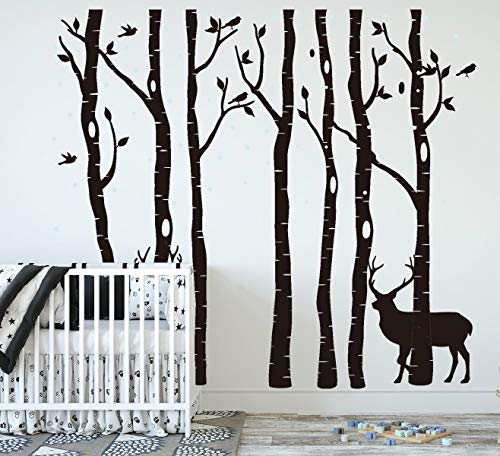 Set von 7 Wandaufkleber Birke weiß Wandaufkleber Baum Kinderzimmer Big Baum Wand Aufkleber für Wohnzimmer (Schwarz) von Bdecoll