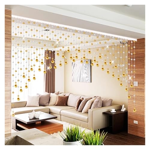 BDFJEDS Stanzfreier Kristall-Kunststoff-Perlenvorhang, Wohnzimmer-Trennwand, Türvorhang, Perlenvorhang, Heimdekoration(Golden and White,21 Strips) von BDFJEDS