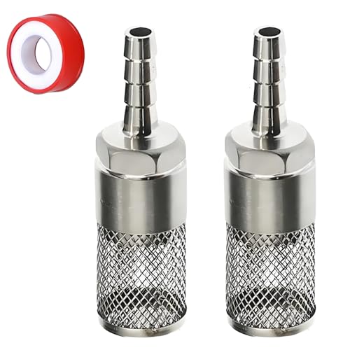 BDHDHWEFE 2 Stück G1/2 Zoll 304 Edelstahl Gartenschlauch-Siebfilter mit 10 mm Widerhaken Schlaucharmaturen, Einlass-Saugnapf, Einlass-Siebfilter für Gartenbewässerung, Wasserablauf, Aquarien von BDHDHWEFE