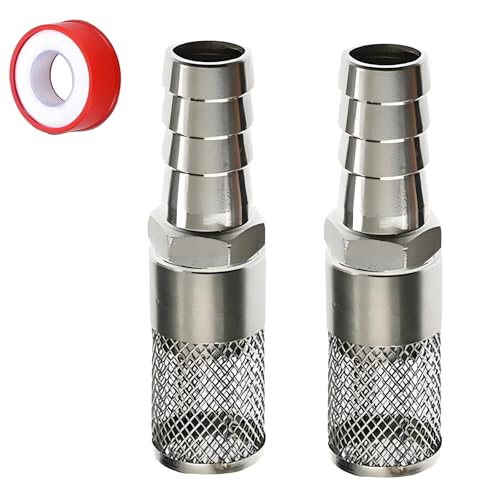 BDHDHWEFE 2 Stück G1/2 Zoll 304 Edelstahl Gartenschlauch-Siebfilter mit 19 mm Widerhaken Schlaucharmaturen, Einlass-Saugnapf, Einlass-Siebfilter für Gartenbewässerung, Wasserablauf, Aquarien von BDHDHWEFE