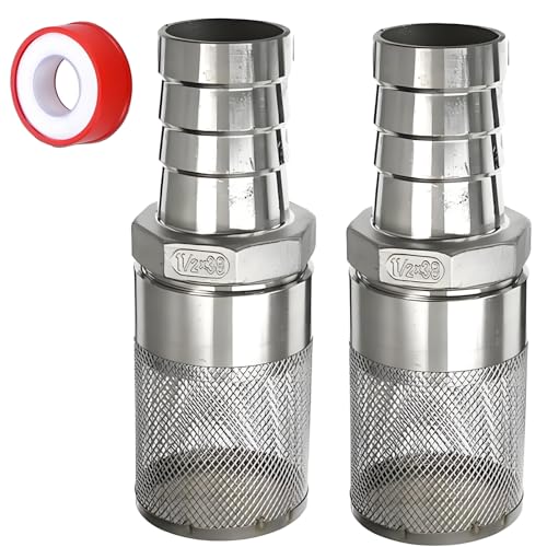 BDHDHWEFE 2 Stück G1,5 Zoll 304 Edelstahl Gartenschlauch-Siebfilter mit 38 mm Widerhaken Schlaucharmaturen, Einlass-Saugnapf, Einlass-Siebfilter für Gartenbewässerung, Wasserablauf, Aquarien von BDHDHWEFE