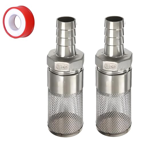 BDHDHWEFE 2 Stück G1,5 cm 304 Edelstahl Gartenschlauch-Siebfilter mit 25 mm Widerhaken Schlaucharmaturen, Einlass-Saugnapf, Einlass-Siebfilter für Gartenbewässerung, Wasserablauf, Aquarien von BDHDHWEFE