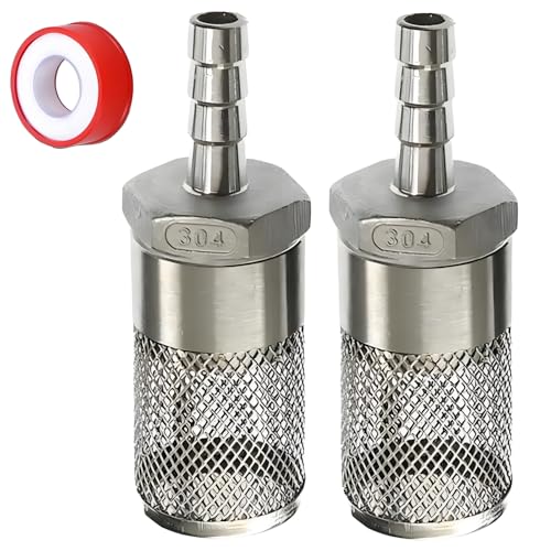 BDHDHWEFE 2 Stück G3/4 Zoll 304 Edelstahl Gartenschlauch-Siebfilter mit 10 mm Widerhaken Schlaucharmaturen, Einlass-Saugnapf, Einlass-Siebfilter für Gartenbewässerung, Wasserablauf, Aquarien von BDHDHWEFE