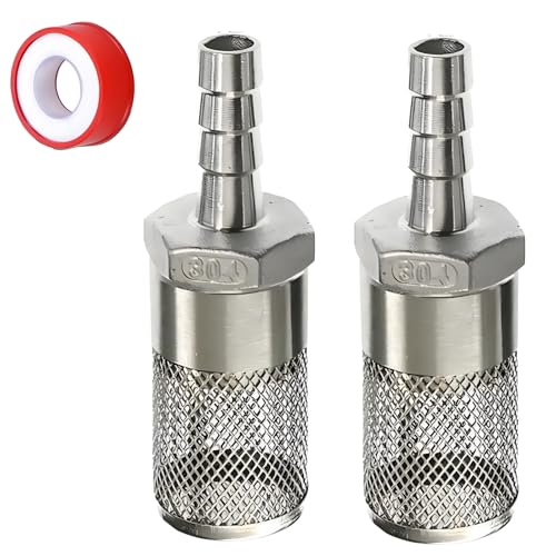 BDHDHWEFE 2 Stück G3/4 Zoll 304 Edelstahl Gartenschlauch-Siebfilter mit 12 mm Widerhaken Schlaucharmaturen, Einlass-Saugnapf, Einlass-Siebfilter für Gartenbewässerung, Wasserablauf, Aquarien von BDHDHWEFE