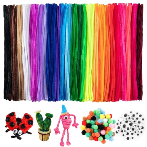 BDHYYM 560 Stück Pfeifenputzer zum Basteln,20 Farben 400 Chenilledraht Bunt Pfeifenreiniger zum Basteln,160 Pfeifenputzer Zubehör Plüschbälle und Augen,Pfeifenreiniger Bunt Chenilledraht,Pipe Cleaner von BDHYYM
