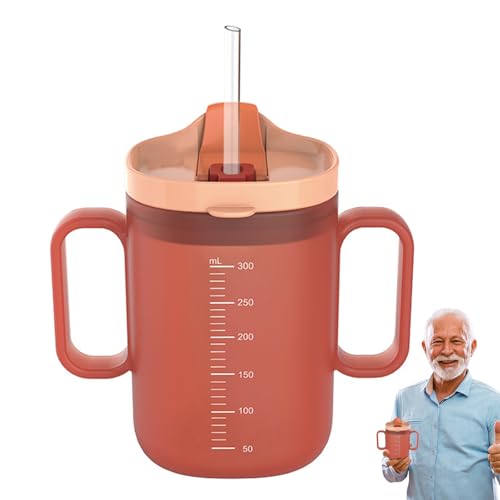 BDHYYM Schnabeltasse Senioren 300ml, Auslaufsicherer Trinkbecher mit Doppelgriff & Strohhalm, Schnabelbecher für ältere Menschen, Sippy Cup Adult mit Deckel, Trinkerinnerung Kapazitätsmarkierung​ von BDHYYM
