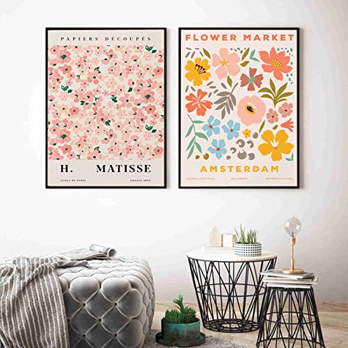 Abstrakter Blumenmarkt Poster und Druck Vintage Matisse Pflanze Wandkunst Leinwand Gemälde Nordic Wandbild für Wohnzimmer Dekor 50x70cmx2 ungerahmt von BDHcdfAJGf