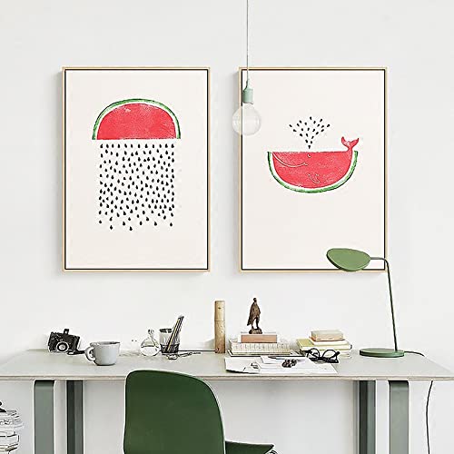 BDHcdfAJGf Nordic Wall Gemälde Canvas Painting Cartoon Watermelon Happy Summer Modern and Simple Poster Prints Pictures for Children's Bedrom 30x50cmx2 unframed von BDHcdfAJGf