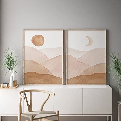 BDHcdfAJGf Sonne Mond Boho Leinwand Gemälde Schlafzimmer Dekor Modern Mid Century Wand Bilder Minimalistischer Posterdruck Terrakotta Bilder Wohnzimmer 50 x 70 cm x 2 ungerahmt von BDHcdfAJGf