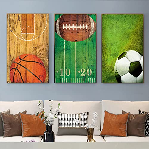 Ball Sport Poster und Kunstdrucke Basketball Rugby Fußball Leinwand Gemälde Nordic Wand Bilder Bilder für Baby Kinderzimmer Wohnkultur 40 x 60 cm x 3 ungerahmt von BDHcdfAJGf