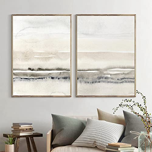 BDHcdfAJGf Beige und graue Leinwand Gemälde abstrakte Aquarell Poster und Kunstdrucke moderne minimalistische Wand Bilder Bilder für Wohnzimmer Dekor 50 x 70 cm x 2 ungerahmt, Schwarz & Weiß von BDHcdfAJGf