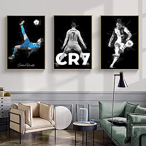 BDHcdfAJGf Cristiano Ronaldo Wand Bilder Fußballstar Poster und Kunstdrucke Sport Künstler Leinwand Bild Wandbilder Wohnzimmer Dekoration 40x60cmx3 Ungerahmt, Schwarz & Weiß von BDHcdfAJGf