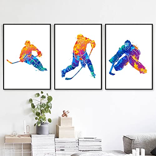 BDHcdfAJGf Hockeyspieler Poster Kunstdrucke Splash Aquarell Wintersport Wand Bilder Leinwand Bild Hockey Goalie Wandbilder Zimmer Wohnkultur 40x60cmx3 ungerahmt von BDHcdfAJGf