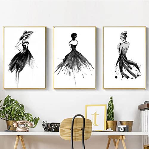 Moderne schwarz-weiße Leinwand Wand Bilder Frau Poster Kunstdrucke Tinte sexy Mädchen Leinwandbild für Boutiquen Büros Wohnzimmer Heimdekoration 50 x 70 cm x 3 ungerahmt von BDHcdfAJGf