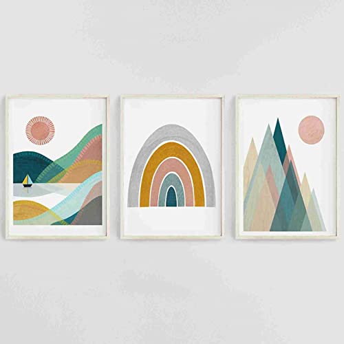 Nordic Rainbow Sunshine Forest Wall Art Mountain Canvas Painting Abstract Poster Prints Picture Nursery Baby Kid Room Home Decor 40x60cmx3 Unframed von BDHcdfAJGf