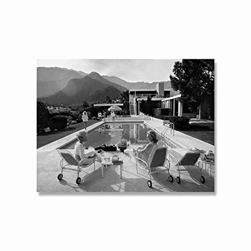 Schwarz Weiß Pool Party Wand Bilder Nordische Poster Kunstdrucke Mid Century Vintage Poster Fotografie Leinwand Bild Bild Wohnzimmer Dekor 50x70cm Ungerahmt von BDHcdfAJGf