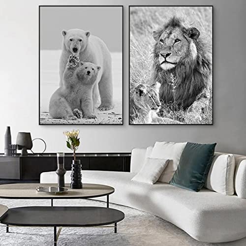 Schwarz-weißer Löwe Eisbär Wand Bilder Poster Tier- Bilderdrucke Eltern-Kind-Leinwand modernes Bild Wohnzimmer-Dekoration 40 x 60 cm x 2 ungerahmt von BDHcdfAJGf