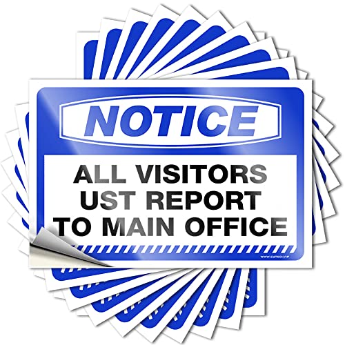 Aufkleber für Mechaniker, Aufschrift "Notice All Visitors Must Report to Main Office" (8 x 12 cm), 10 Stück von BDIX