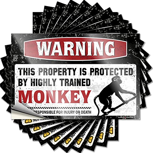 Aufkleber für Mechaniker, Aufschrift "Warning This Property is Protected by A Highly Trained Monkey", lustiger Aufkleber für Autos (12 x 18 cm), 10 Stück von BDIX