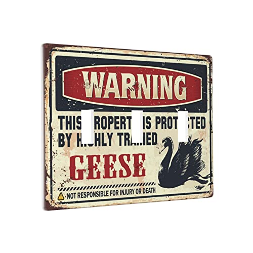 Lustige Lichtschalter-Abdeckung, Warnung, dass dieses Eigentum durch einen gut ausgebildeten Gänse-Schalter-Wandplatten-Abdeckung geschützt ist, Kochsteckdosenabdeckung, Wandplatte, 3-Gang von BDIX